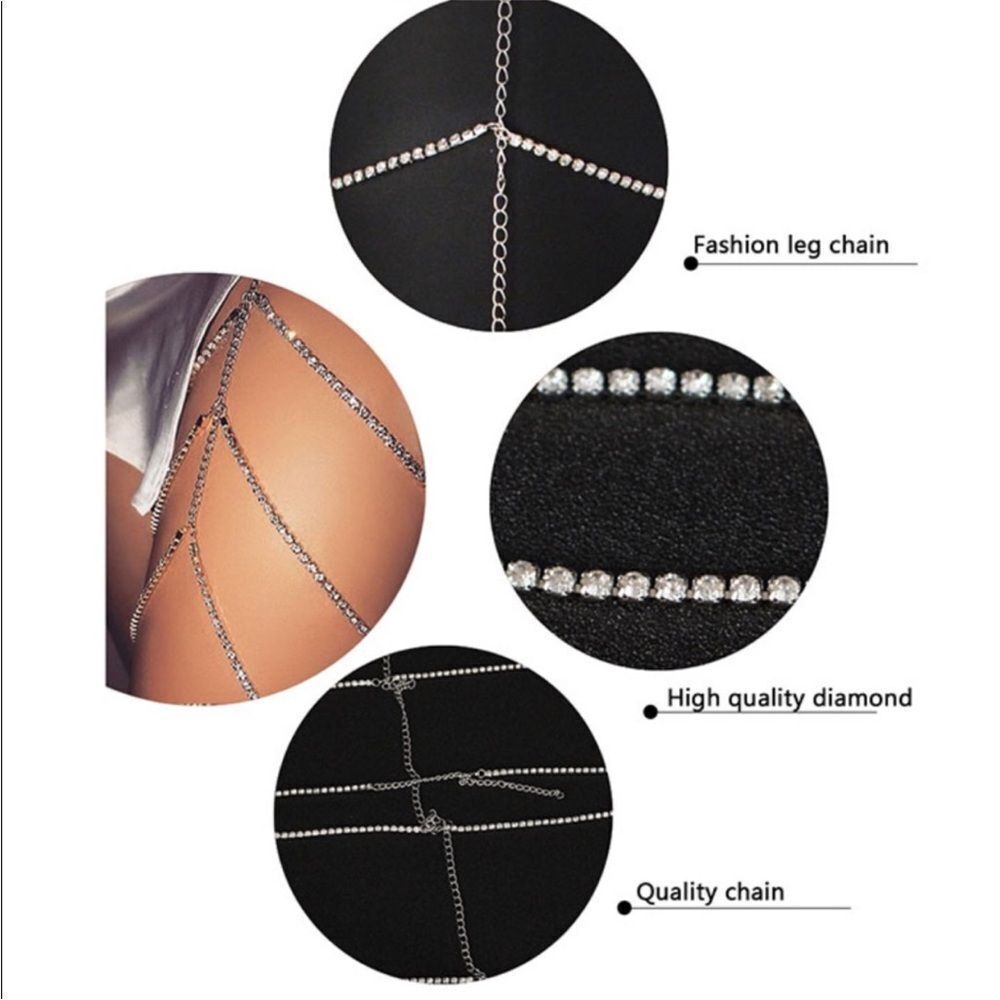 Silver Rhinestones Multi Layer Thigh Chain Body Chain Harness - NEW - Picture 2 of 4